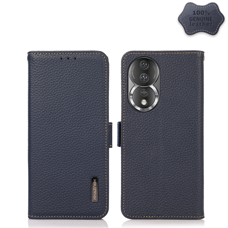 For Honor 80 KHAZNEH Side-Magnetic Litchi Genuine Leather RFID Phone Case(Blue) - Honor Cases by buy2fix | Online Shopping UK | buy2fix