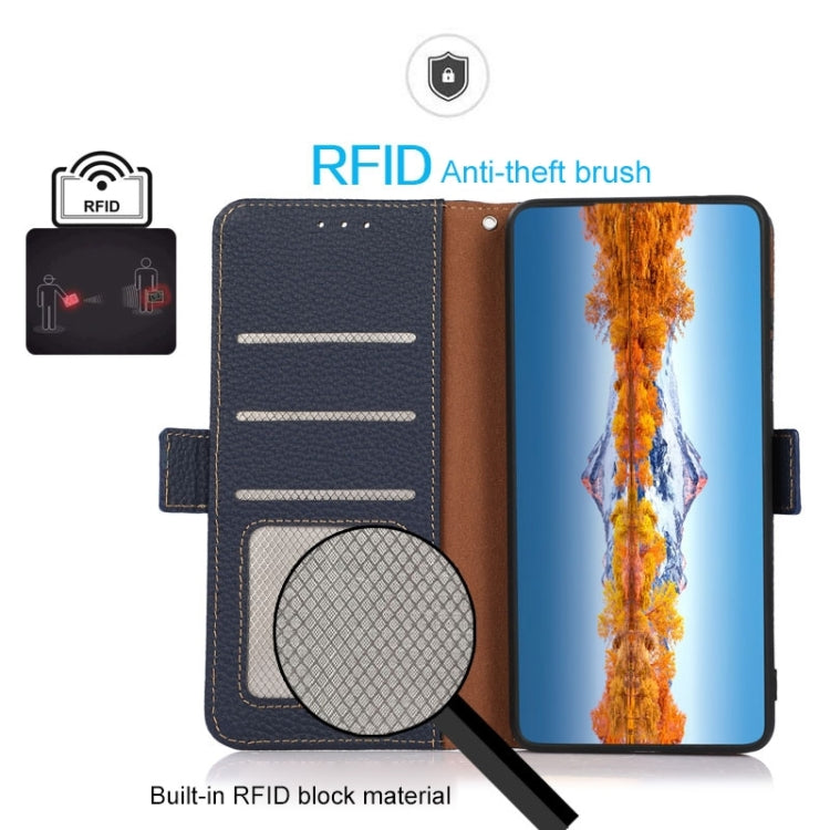 For Honor 80 KHAZNEH Side-Magnetic Litchi Genuine Leather RFID Phone Case(Blue) - Honor Cases by buy2fix | Online Shopping UK | buy2fix