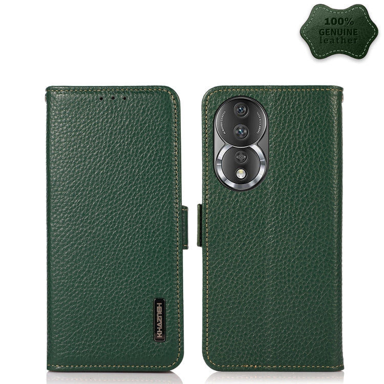 For Honor 80 KHAZNEH Side-Magnetic Litchi Genuine Leather RFID Phone Case(Green) - Honor Cases by buy2fix | Online Shopping UK | buy2fix