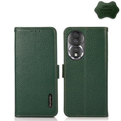 For Honor 80 KHAZNEH Side-Magnetic Litchi Genuine Leather RFID Phone Case(Green) - Honor Cases by buy2fix | Online Shopping UK | buy2fix