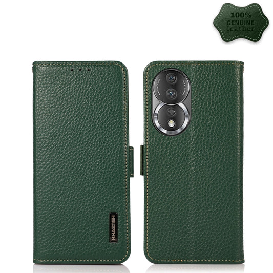 For Honor 80 KHAZNEH Side-Magnetic Litchi Genuine Leather RFID Phone Case(Green) - Honor Cases by buy2fix | Online Shopping UK | buy2fix