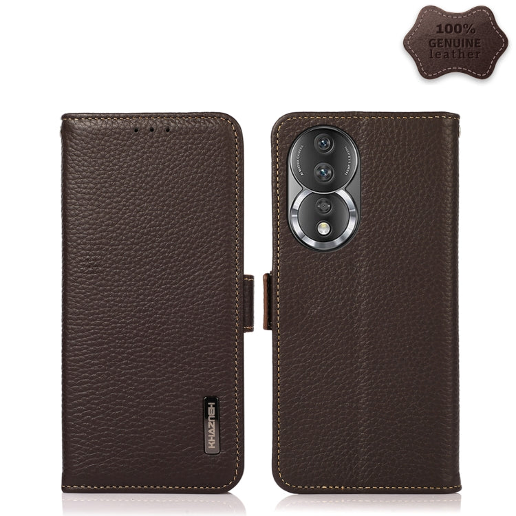 For Honor 80 KHAZNEH Side-Magnetic Litchi Genuine Leather RFID Phone Case(Brown) - Honor Cases by buy2fix | Online Shopping UK | buy2fix