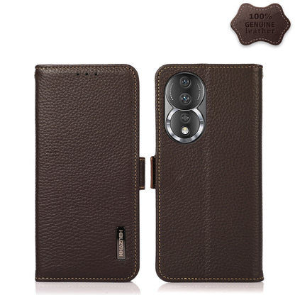 For Honor 80 KHAZNEH Side-Magnetic Litchi Genuine Leather RFID Phone Case(Brown) - Honor Cases by buy2fix | Online Shopping UK | buy2fix