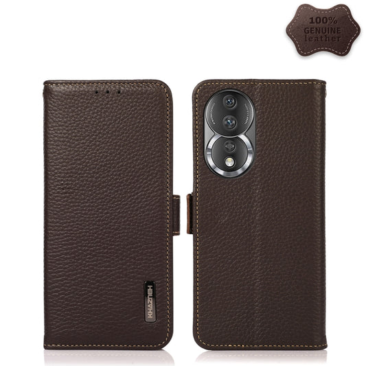 For Honor 80 KHAZNEH Side-Magnetic Litchi Genuine Leather RFID Phone Case(Brown) - Honor Cases by buy2fix | Online Shopping UK | buy2fix