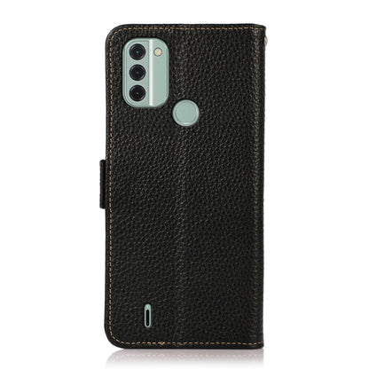 For Nokia C31 KHAZNEH Side-Magnetic Litchi Genuine Leather RFID Phone Case(Black) - Nokia Cases by buy2fix | Online Shopping UK | buy2fix