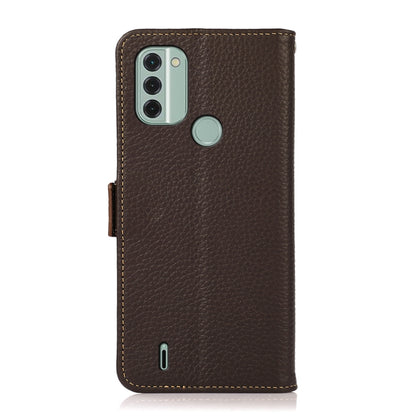 For Nokia C31 KHAZNEH Side-Magnetic Litchi Genuine Leather RFID Phone Case(Brown) - Nokia Cases by buy2fix | Online Shopping UK | buy2fix