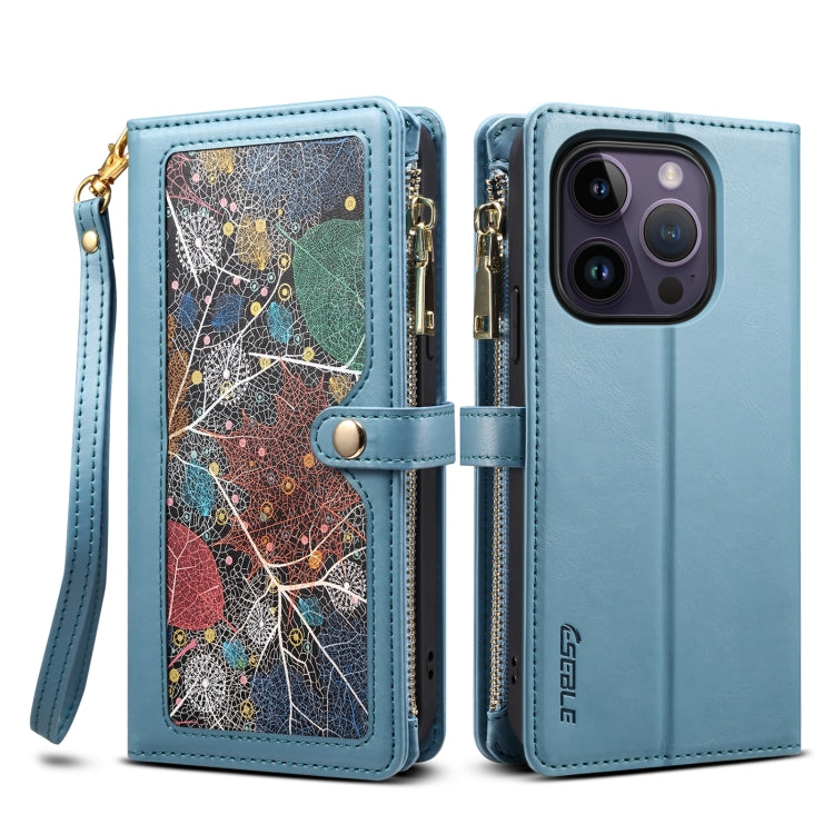 For iPhone 14 Pro ESEBLE Star Series Lanyard Zipper Wallet RFID Leather Case(Blue) - iPhone 14 Pro Cases by ESEBLE | Online Shopping UK | buy2fix
