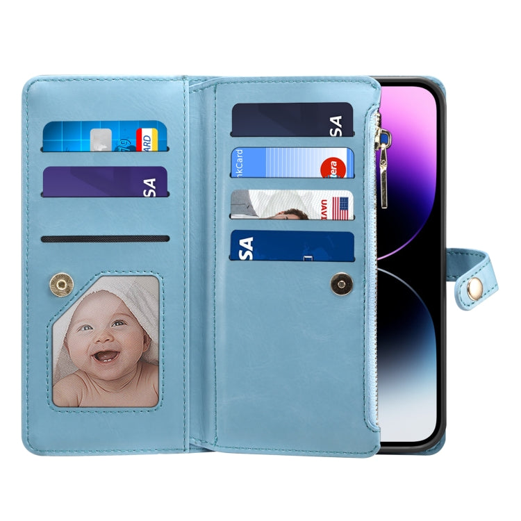 For iPhone 14 Pro ESEBLE Star Series Lanyard Zipper Wallet RFID Leather Case(Blue) - iPhone 14 Pro Cases by ESEBLE | Online Shopping UK | buy2fix