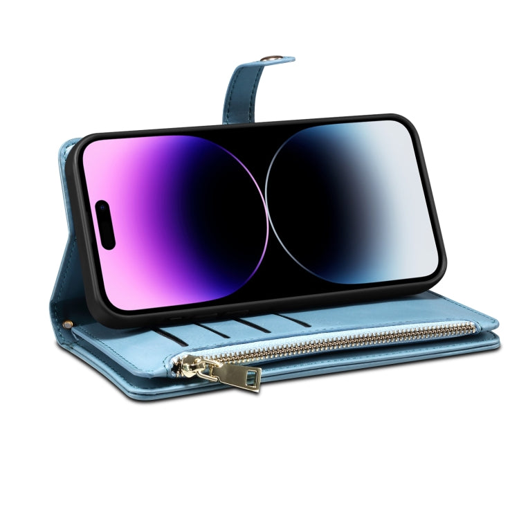 For iPhone 14 Pro ESEBLE Star Series Lanyard Zipper Wallet RFID Leather Case(Blue) - iPhone 14 Pro Cases by ESEBLE | Online Shopping UK | buy2fix