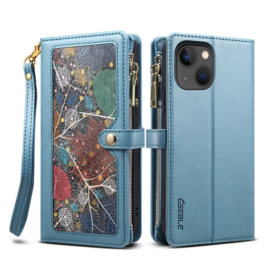 For iPhone 14 ESEBLE Star Series Lanyard Zipper Wallet RFID Leather Case(Blue) - iPhone 14 Cases by ESEBLE | Online Shopping UK | buy2fix