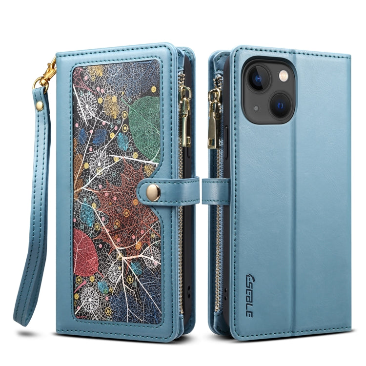 For iPhone 13 ESEBLE Star Series Lanyard Zipper Wallet RFID Leather Case(Blue) - iPhone 13 Cases by ESEBLE | Online Shopping UK | buy2fix