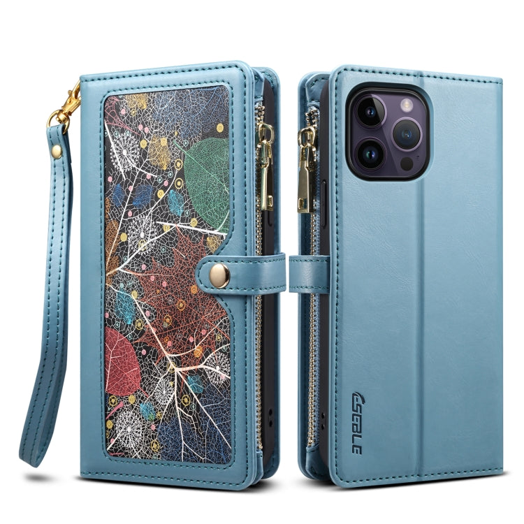 For iPhone 12 Pro Max ESEBLE Star Series Lanyard Zipper Wallet RFID Leather Case(Blue) - iPhone 12 Pro Max Cases by ESEBLE | Online Shopping UK | buy2fix