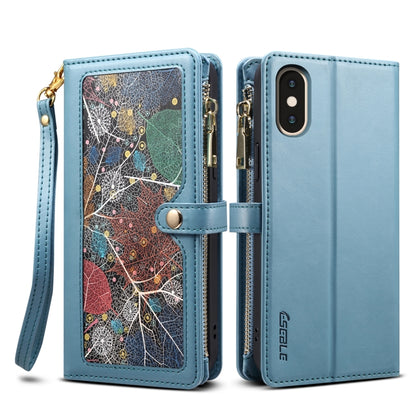 For iPhone XS Max ESEBLE Star Series Lanyard Zipper Wallet RFID Leather Case(Blue) - More iPhone Cases by ESEBLE | Online Shopping UK | buy2fix