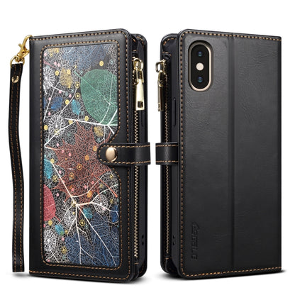 For iPhone XS Max ESEBLE Star Series Lanyard Zipper Wallet RFID Leather Case(Black) - More iPhone Cases by ESEBLE | Online Shopping UK | buy2fix
