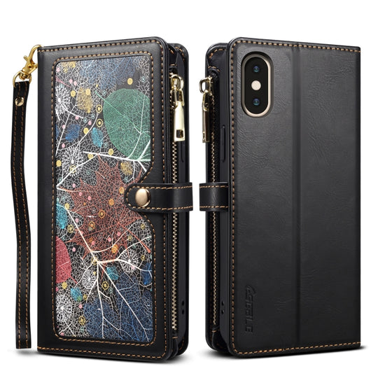 For iPhone XS Max ESEBLE Star Series Lanyard Zipper Wallet RFID Leather Case(Black)