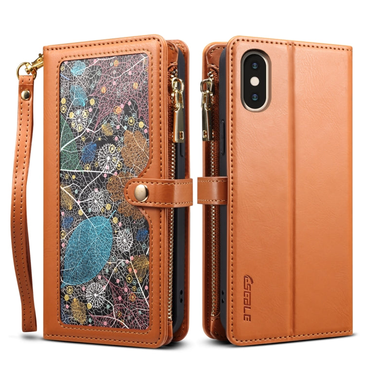 For iPhone XS / X ESEBLE Star Series Lanyard Zipper Wallet RFID Leather Case(Brown) - More iPhone Cases by ESEBLE | Online Shopping UK | buy2fix