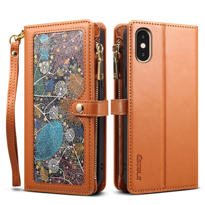 For iPhone XS / X ESEBLE Star Series Lanyard Zipper Wallet RFID Leather Case(Brown) - More iPhone Cases by ESEBLE | Online Shopping UK | buy2fix