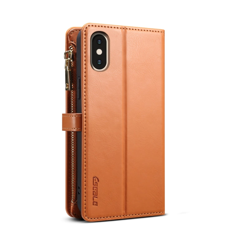 For iPhone XS / X ESEBLE Star Series Lanyard Zipper Wallet RFID Leather Case(Brown) - More iPhone Cases by ESEBLE | Online Shopping UK | buy2fix