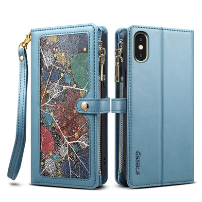For iPhone XR ESEBLE Star Series Lanyard Zipper Wallet RFID Leather Case(Blue) - More iPhone Cases by ESEBLE | Online Shopping UK | buy2fix