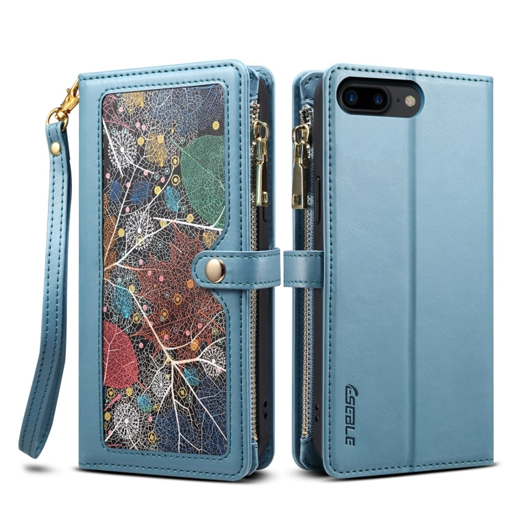 For iPhone 8 Plus / 7 Plus ESEBLE Star Series Lanyard Zipper Wallet RFID Leather Case(Blue) - More iPhone Cases by ESEBLE | Online Shopping UK | buy2fix