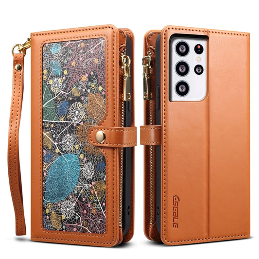 For Samsung Galaxy S21 Ultra 5G ESEBLE Star Series Lanyard Zipper Wallet RFID Leather Case(Brown) - Galaxy S21 Ultra 5G Cases by ESEBLE | Online Shopping UK | buy2fix