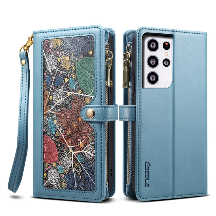 For Samsung Galaxy S21 Ultra 5G ESEBLE Star Series Lanyard Zipper Wallet RFID Leather Case(Blue) - Galaxy S21 Ultra 5G Cases by ESEBLE | Online Shopping UK | buy2fix