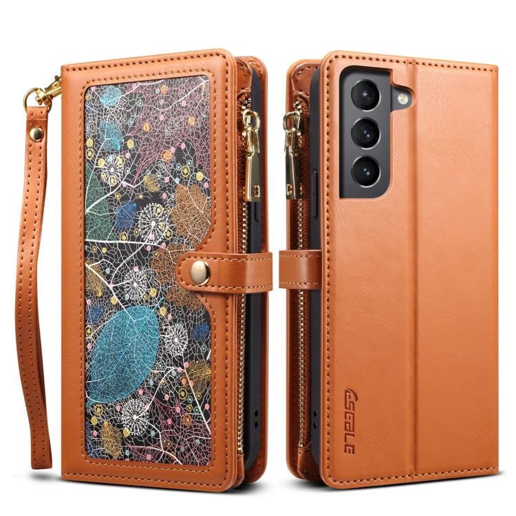 For Samsung Galaxy S21 5G ESEBLE Star Series Lanyard Zipper Wallet RFID Leather Case(Brown) - Galaxy S21 5G Cases by ESEBLE | Online Shopping UK | buy2fix
