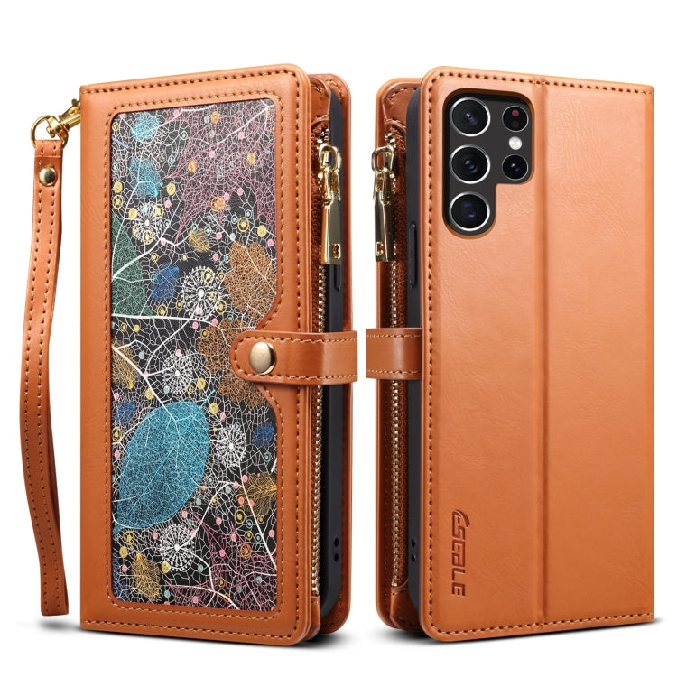 For Samsung Galaxy S22 Ultra 5G ESEBLE Star Series Lanyard Zipper Wallet RFID Leather Case(Brown) - Galaxy S22 Ultra 5G Cases by ESEBLE | Online Shopping UK | buy2fix