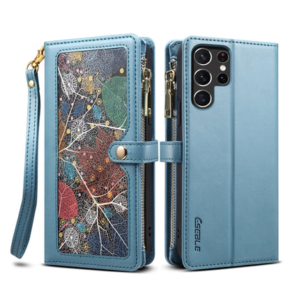 For Samsung Galaxy S22 Ultra 5G ESEBLE Star Series Lanyard Zipper Wallet RFID Leather Case(Blue) - Galaxy S22 Ultra 5G Cases by ESEBLE | Online Shopping UK | buy2fix