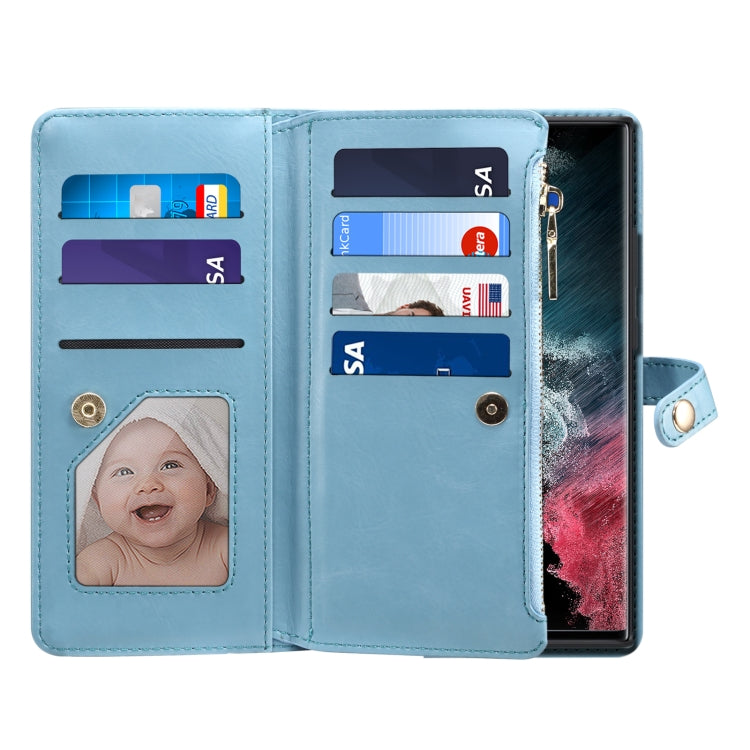For Samsung Galaxy S22 Ultra 5G ESEBLE Star Series Lanyard Zipper Wallet RFID Leather Case(Blue) - Galaxy S22 Ultra 5G Cases by ESEBLE | Online Shopping UK | buy2fix