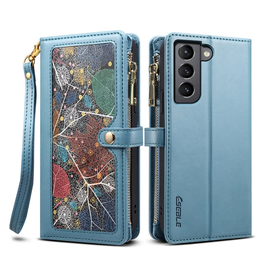 For Samsung Galaxy S22 5G ESEBLE Star Series Lanyard Zipper Wallet RFID Leather Case(Blue)