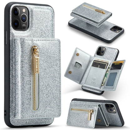 For iPhone 11 Pro Max DG.MING M3 Series Glitter Powder Card Bag Leather Case(Silver) - iPhone 11 Pro Max Cases by DG.MING | Online Shopping UK | buy2fix