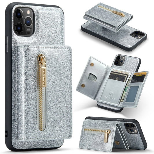 For iPhone 11 Pro Max DG.MING M3 Series Glitter Powder Card Bag Leather Case(Silver) - iPhone 11 Pro Max Cases by DG.MING | Online Shopping UK | buy2fix