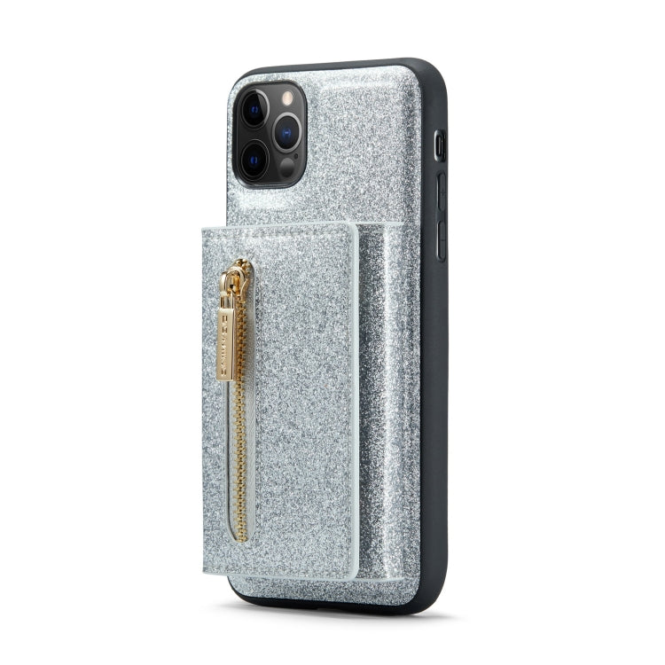 For iPhone 11 Pro Max DG.MING M3 Series Glitter Powder Card Bag Leather Case(Silver) - iPhone 11 Pro Max Cases by DG.MING | Online Shopping UK | buy2fix