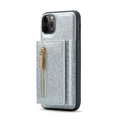 For iPhone 11 Pro Max DG.MING M3 Series Glitter Powder Card Bag Leather Case(Silver) - iPhone 11 Pro Max Cases by DG.MING | Online Shopping UK | buy2fix