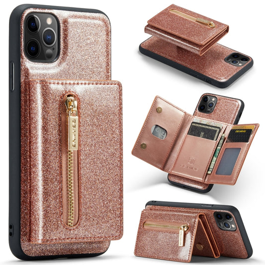 For iPhone 11 Pro Max DG.MING M3 Series Glitter Powder Card Bag Leather Case(Rose Gold) - iPhone 11 Pro Max Cases by DG.MING | Online Shopping UK | buy2fix