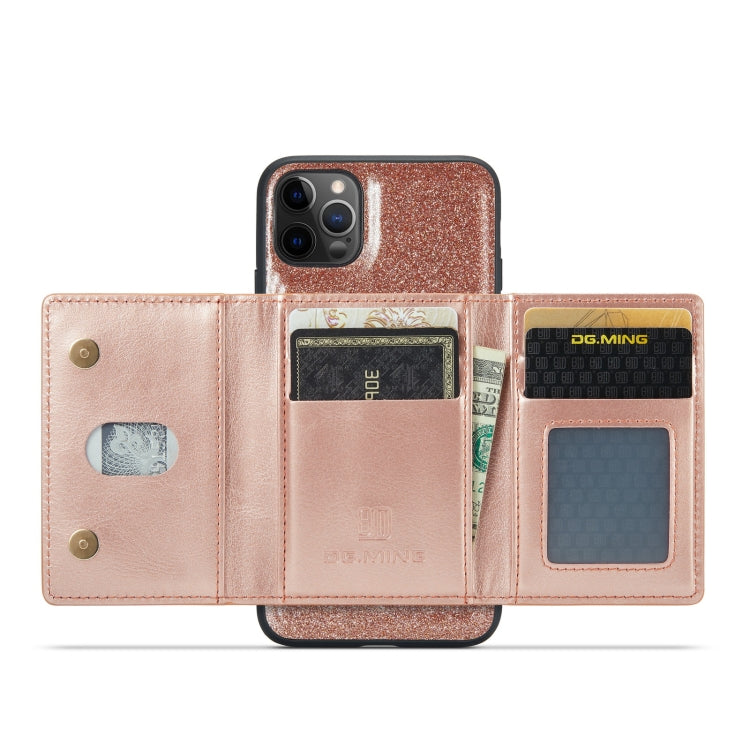 For iPhone 11 Pro Max DG.MING M3 Series Glitter Powder Card Bag Leather Case(Rose Gold) - iPhone 11 Pro Max Cases by DG.MING | Online Shopping UK | buy2fix
