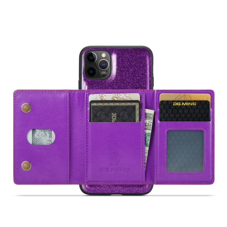 For iPhone 11 Pro Max DG.MING M3 Series Glitter Powder Card Bag Leather Case(Dark Purple) - iPhone 11 Pro Max Cases by DG.MING | Online Shopping UK | buy2fix