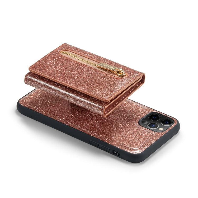 For iPhone 11 Pro DG.MING M3 Series Glitter Powder Card Bag Leather Case(Rose Gold) by DG.MING