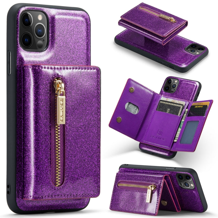 For iPhone 11 Pro DG.MING M3 Series Glitter Powder Card Bag Leather Case(Dark Purple) by DG.MING