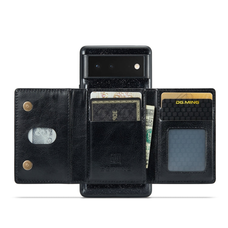 For Google Pixel 6 DG.MING M3 Series Glitter Powder Card Bag Leather Case(Black) by DG.MING