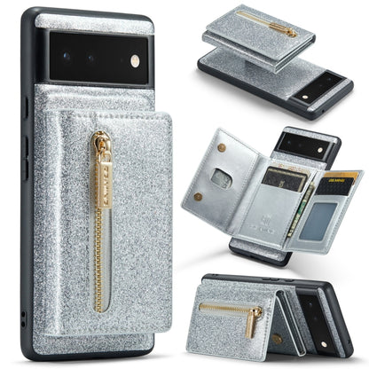 For Google Pixel 6 DG.MING M3 Series Glitter Powder Card Bag Leather Case(Silver) by DG.MING