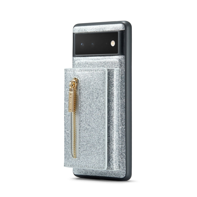 For Google Pixel 6 DG.MING M3 Series Glitter Powder Card Bag Leather Case(Silver) by DG.MING