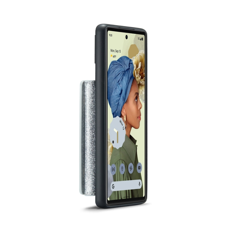 For Google Pixel 6 DG.MING M3 Series Glitter Powder Card Bag Leather Case(Silver) by DG.MING