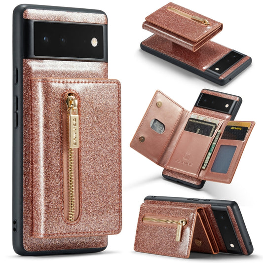 For Google Pixel 6 DG.MING M3 Series Glitter Powder Card Bag Leather Case(Rose Gold) by DG.MING