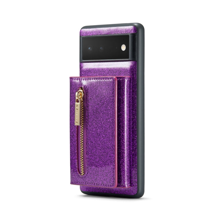 For Google Pixel 6 DG.MING M3 Series Glitter Powder Card Bag Leather Case(Dark Purple) by DG.MING