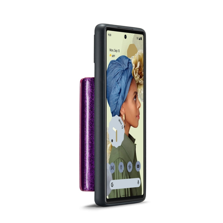For Google Pixel 6 DG.MING M3 Series Glitter Powder Card Bag Leather Case(Dark Purple) by DG.MING