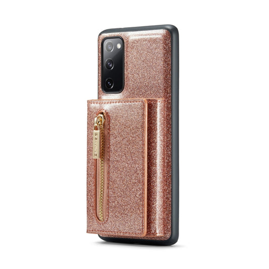 For Samsung Galaxy S20 FE DG.MING M3 Series Glitter Powder Card Bag Leather Case(Rose Gold) by DG.MING