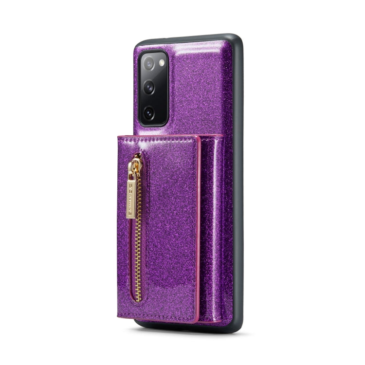 For Samsung Galaxy S20 FE DG.MING M3 Series Glitter Powder Card Bag Leather Case(Dark Purple) - Galaxy Phone Cases by DG.MING | Online Shopping UK | buy2fix