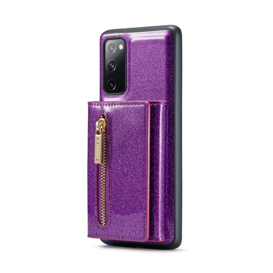 For Samsung Galaxy S20 FE DG.MING M3 Series Glitter Powder Card Bag Leather Case(Dark Purple) by DG.MING